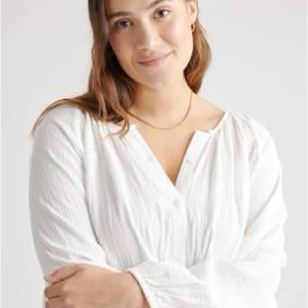 Quince White V-Neck Peasant Blouse